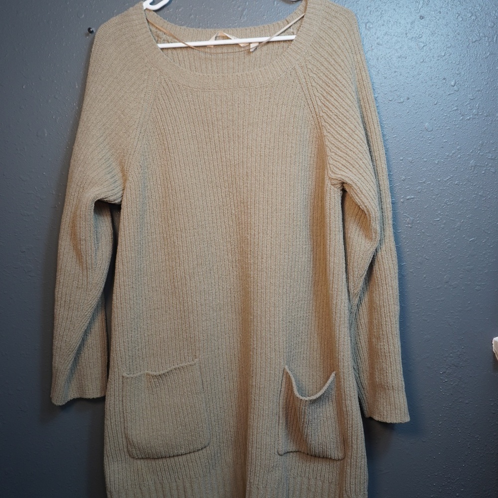 Soft Surroundings Women Beige Cozy Chenille Sweater Pullover Tunic Size Medium